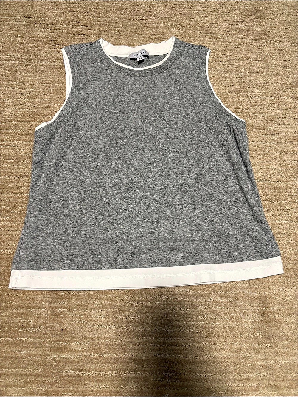 EVEREVE Jaxie Twofer Tank Gray & White Polyester Tank Size Large